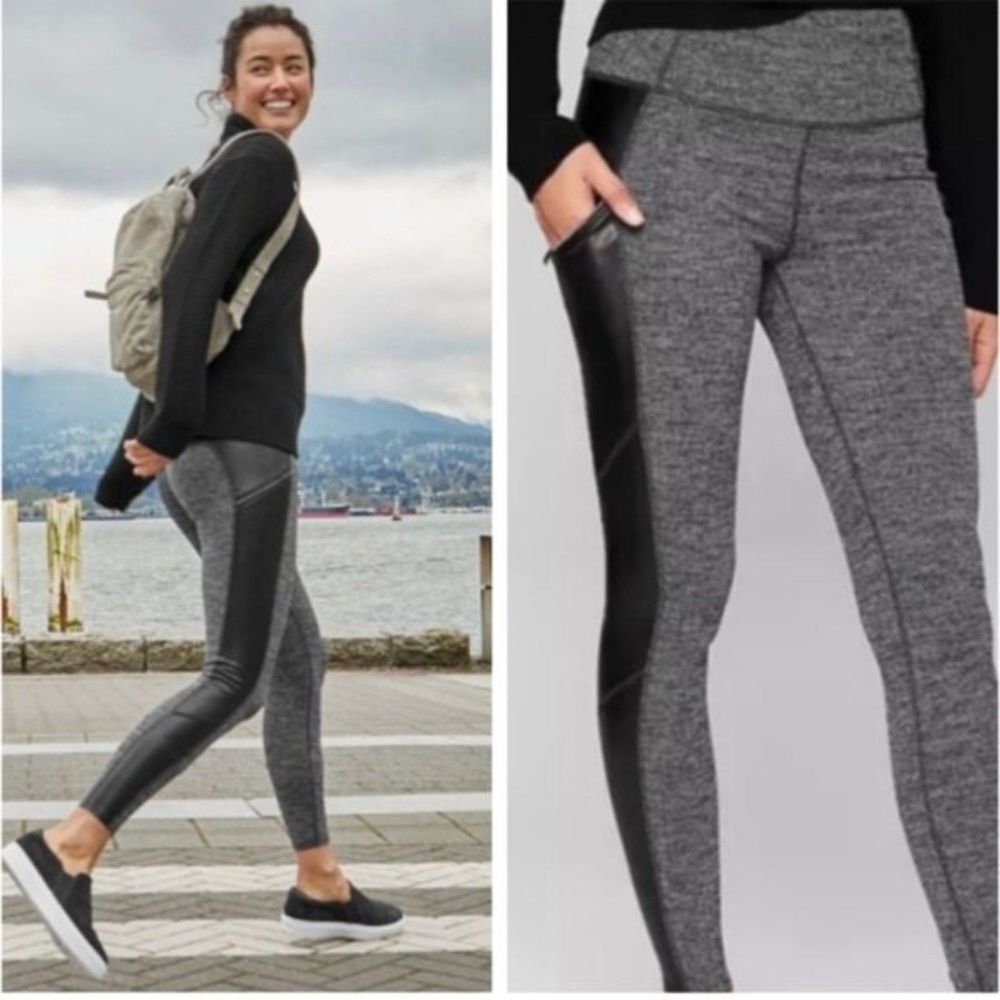ATHLETA Luxe‎ Metro Drifter Herringbone Faux Leather Legging Sz S